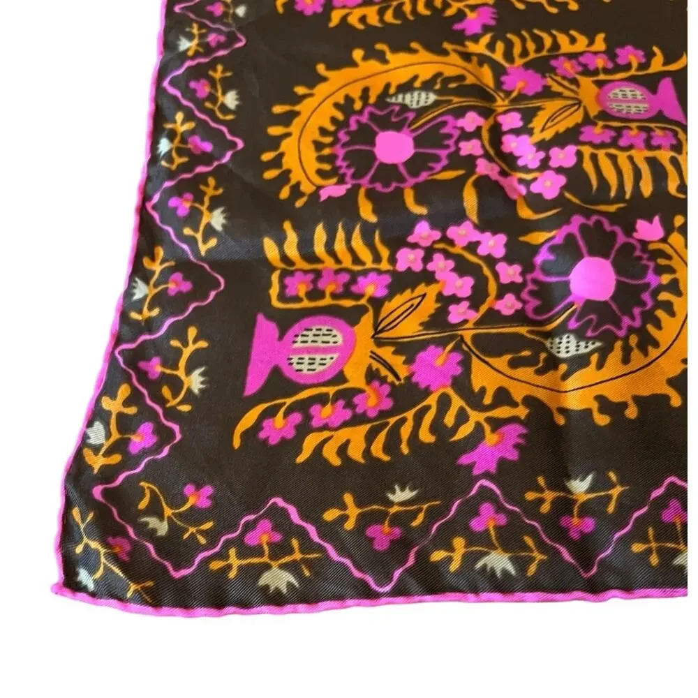 Vera Neuman Scarf 22x22” VTG All Silk Hand Rolled Japan Pink Orange Brown